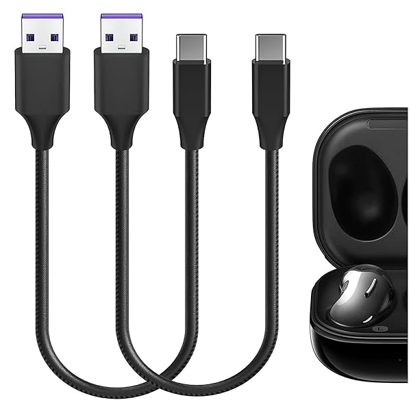 Geekria PUレザー 充電ケーブル 互換性 Type-C 充電コード USB to USB-C サムスン Samsungs Galaxy Bud 3 Pro Buds Pro Buds 2 Buds FE に対応 (黒 / 30cm 2パック)