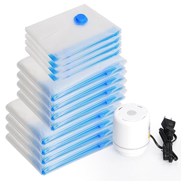 圧縮袋 あっしゅく袋 衣類圧縮袋 布団圧縮袋 12枚入 ふとん圧縮 真空パック 収納袋 小物収納 電動ポン..