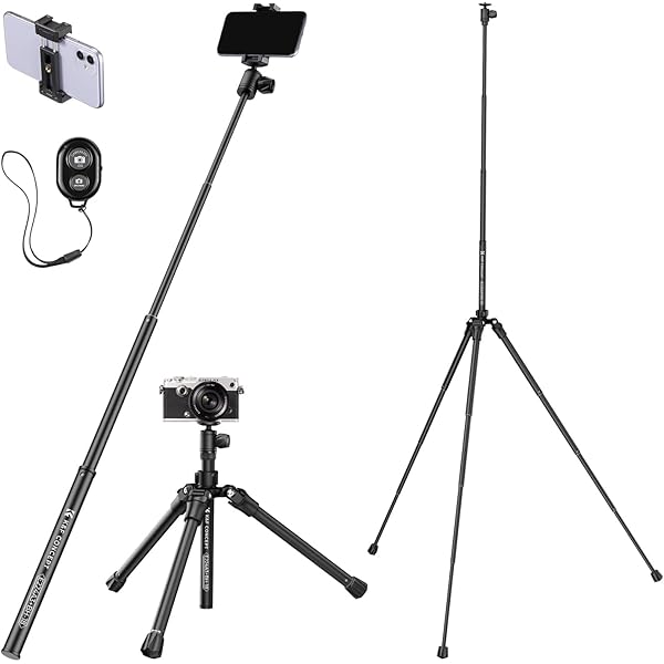 K&F Concept 三脚 スマホ三脚 自撮り カメラ三脚 一眼レフ 偏心チューブ 全高170cm 4段 縮長30cm 22mm..
