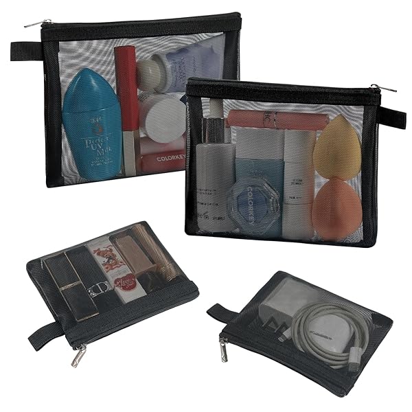 besharppin メッシュ化粧ポーチ, 4枚入り メイクポーチ 化粧品収納 小物入れ 出張・旅行用 M S サ