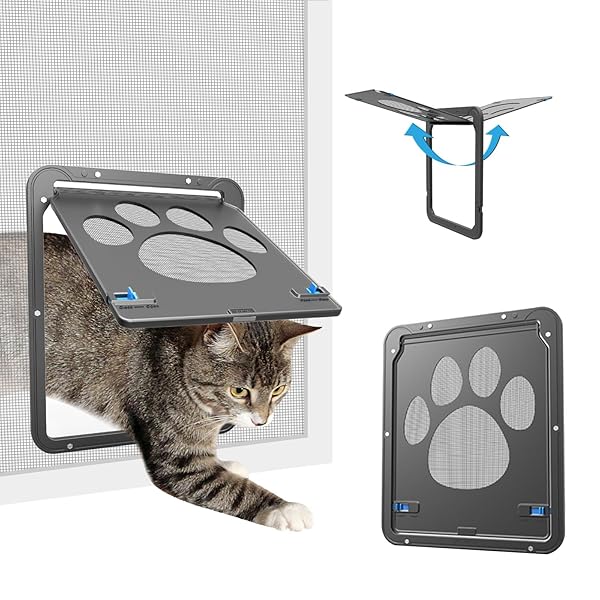Enjoying ペットドア網戸 猫・小型犬用、出入り口 20×26 cm、網戸スライドドアに取り付ける、キ