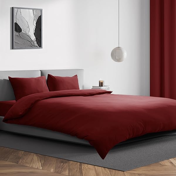 Deconovo 寝具カバーセット 布団カバー セミダブル 4点セット レッド ふとんカバー ボックスシ