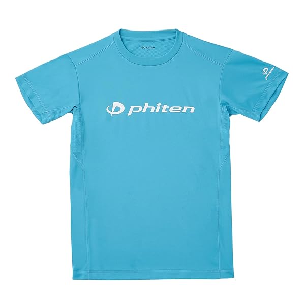 ファイテン(phiten) RAKUシャツ 半袖 ロゴ入り ターコイズ/ホワイト 2XOサイズ メンズ レディース