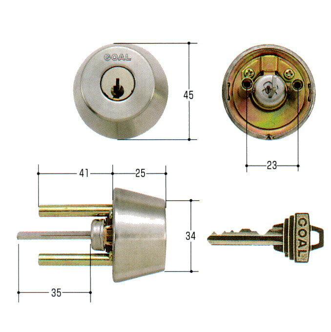 GOAL 標準ピンシリンダー ADタイプ【GCY-95】操作性や耐久性に優れたピンシリンダー。2001年より上ピンの全てにアンチピッキングピンを採用し性能も向上。最大鍵違い数は100万通り。&lt;商品詳細&gt;◆シリンダー標準ピンシリン...