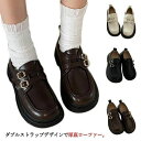ダブルストラップ ローファー 厚底 疲れない ラウンドトゥ 厚底 シューズ 靴 レディース シンプル おしゃれ かわいい 美脚 履きやすい(4)