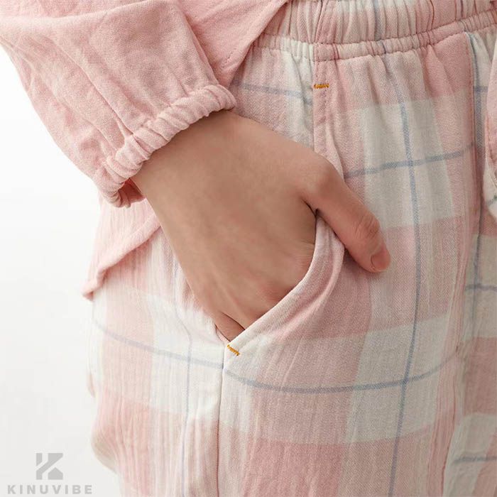 二重ガーゼ ペアパジャマ カップル ガーゼ ルームウェア 綿100％ レディース メンズ 長袖 春 ダブルガーゼ 綿 コットン100 夏 ナイトウェア 家族 部屋着 寝巻き チェック柄 男女お揃い 前開き 肌触り 着心地 天然素材 ソフト 可愛い 記念日 プレゼント