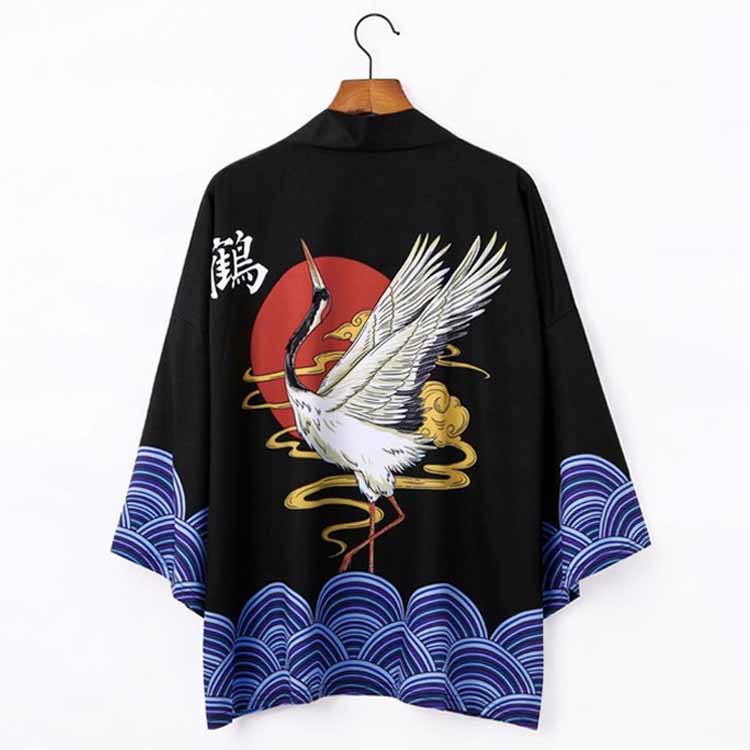 お祭り衣装 和柄 和装 半纏 メンズ カーディガン 甚平 法被 七分袖 桜 和風 鶴 はんてん 紫外線対策 コスチューム レディース 波 羽織り