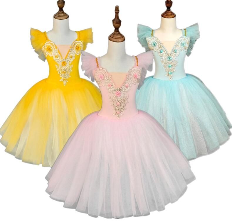 キッズダンスドレス バレエダンスドレス 可愛いチュチュスカート ミモレ丈 スパンコール 子供舞台ダン..