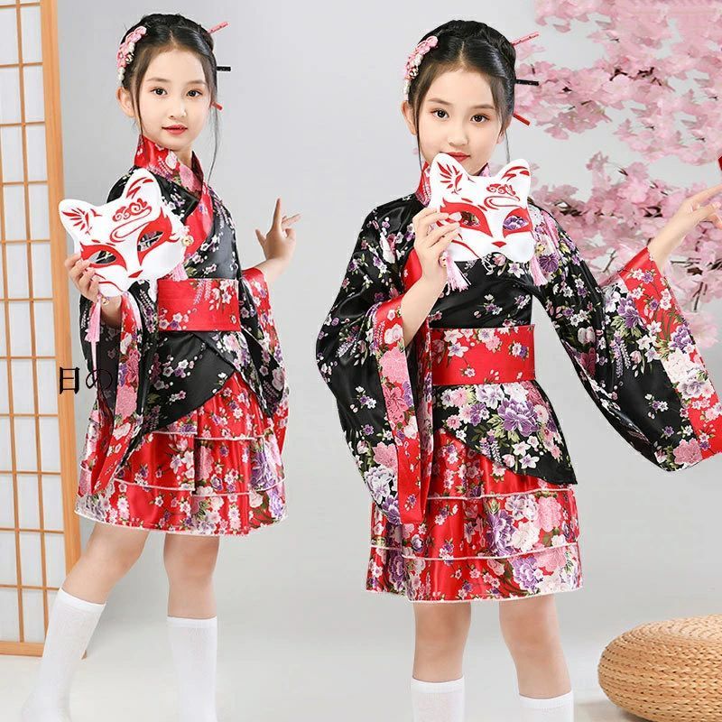 3点セット 子供可愛い浴衣 子供コスチューム 花柄浴衣 ショート丈 上下セット なりきり ハロウィン衣装 女の子 キッズ可愛いコスプレ衣装 変装 仮装 ハロウィンパーティー イベント 舞台劇 舞台衣装 学園祭 花火大会 ブラック ロリータ メイド ダンス衣装