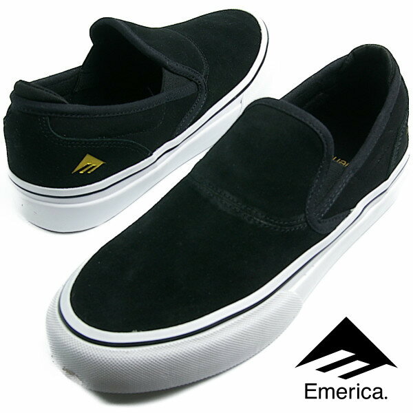 Emerica エメリカ WINO G6 SLIP-ON (715) ワイノ スリッポン BLACK/WHITE/GOLD メンズ スニーカー スケシュー スケートシューズ