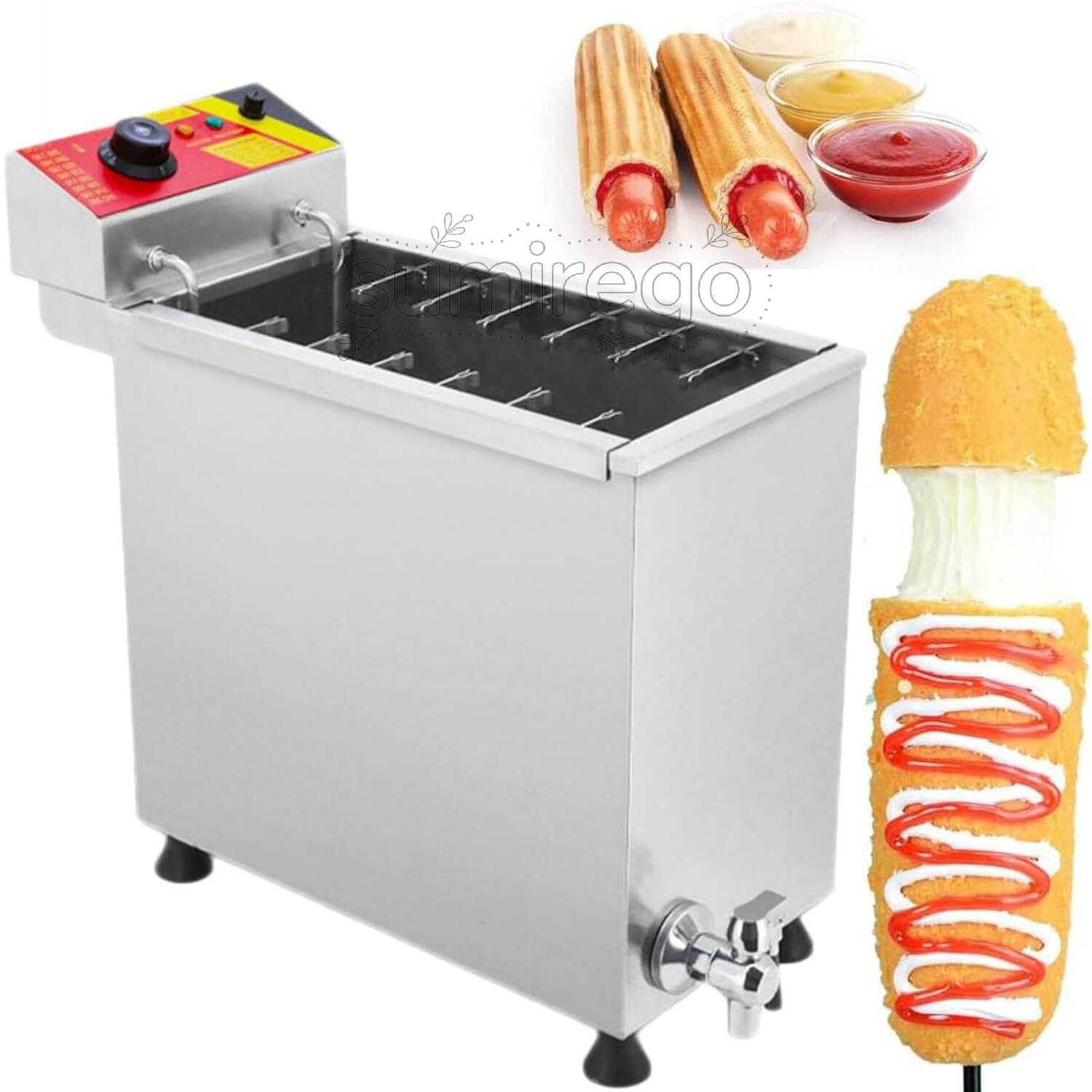 Freezers, Refrigerators - 業務用ディープフライヤー、25Lホットドッグソーセージグリルストーブスティックフライヤー、3000W自動チーズソーセージフライ装置、温度調節可能、電気式ディープホットコーンドッグフライヤー