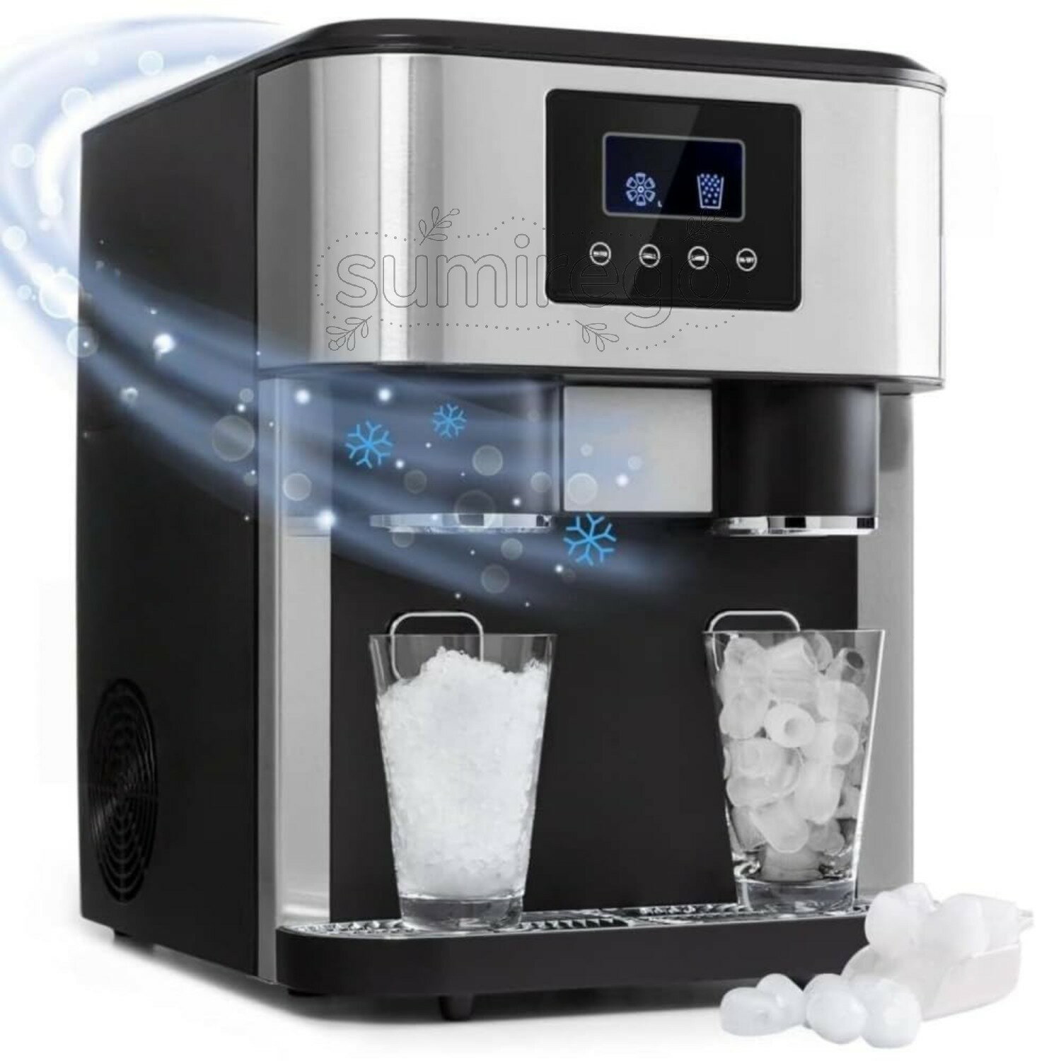 乐天商城 - 卓上製氷機 業務用自動アイスメーカー 3_in_1 製氷·砕氷·冷水機能ステンレス氷作り機 タンク 簡単操作 保冷 静音省エネ設計 自動洗浄機能付き 大容量 家飲み 開店 カフェ飲食店居酒屋 多用途 (ブラック)