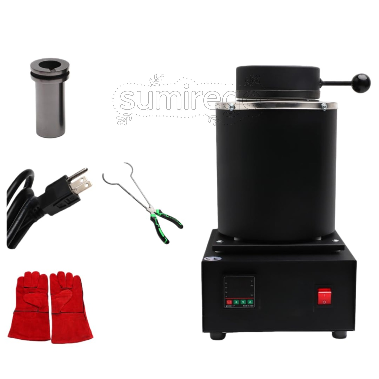 乐天商城 - 金溶解炉 電気溶解炉 機械1150℃デジタル 容量1/2/3kg 電気金属鋳造機、金、銀、銅、アルミニウムジュエリー鋳造ツール (1KG,ブラック（メッシュなし）＋手袋)