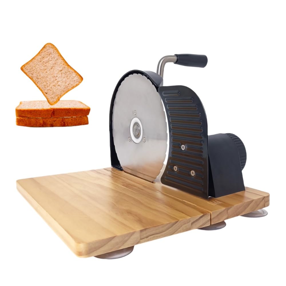 手動パンスライサー ステンレススチールスライサー 折りたたみ 厚さ調節可能 均等にスライス コーヒーショップ、ホームキッチン、 パン用パンスライサー 吸盤付き 自家用&業務用 (ブラック)