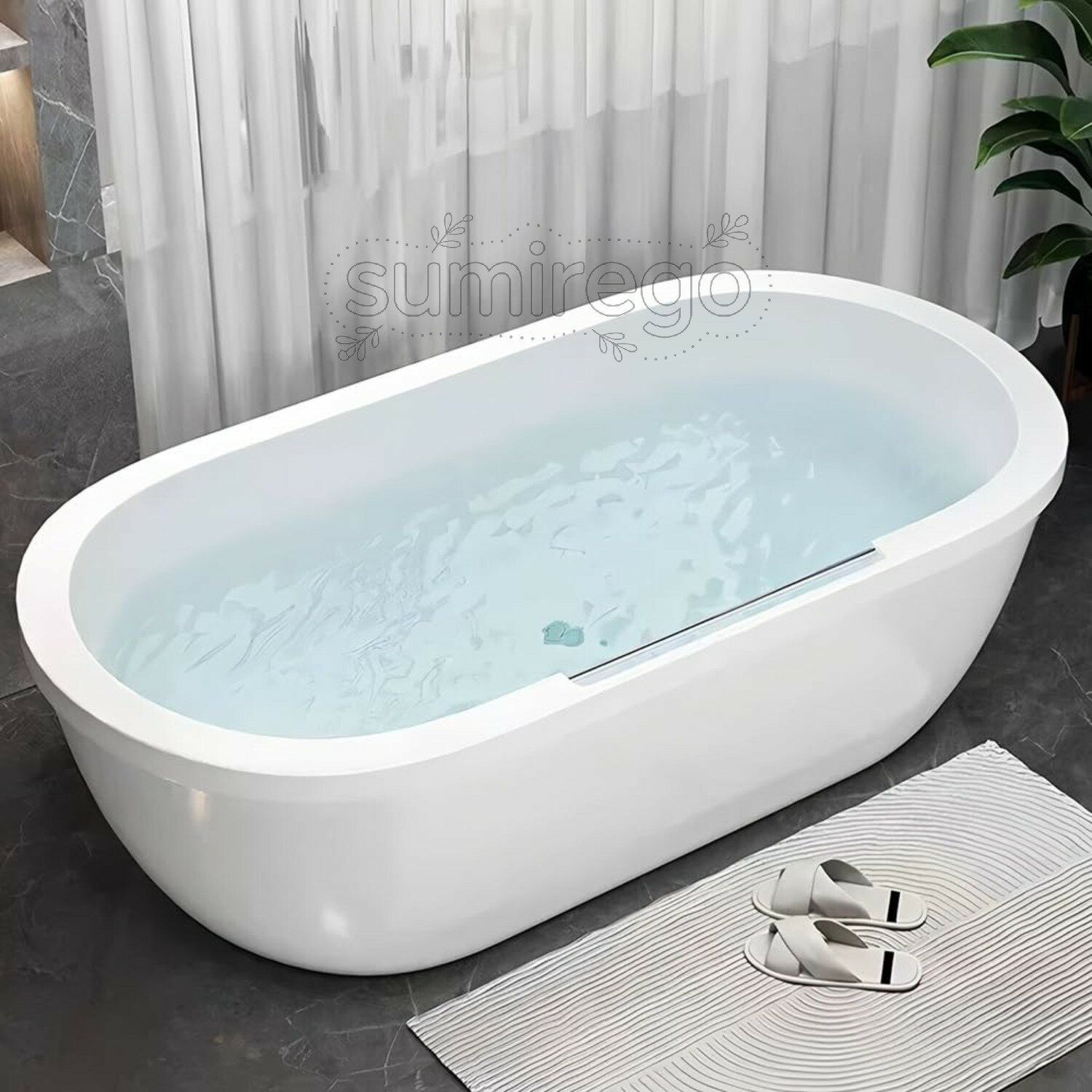 Rakuten - アクリル製 バスタブ 浴槽 バス お風呂 120~170cm ワンプッシュ排水 大型浴槽 幅75 奥行60 和風/洋風対応 浴室リフォーム(浴槽銀水栓,1.3m)