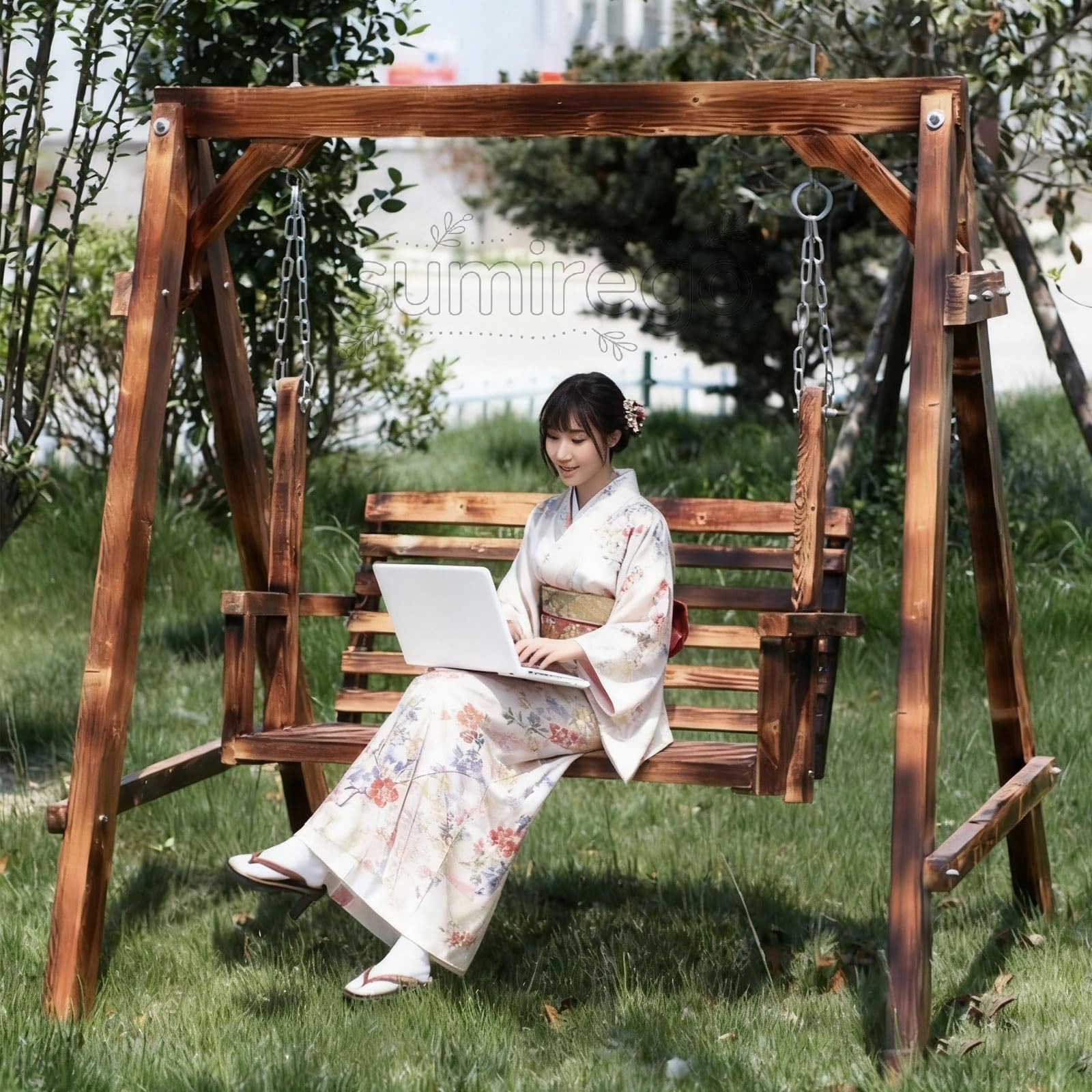 乐天商城 - ブランコ 木製 屋外 二人乗 ブランコセット 背もたれ付き 大型 庭 遊具 ガーデンファニチャー パティオスイングチェア ガーデンスイングチェア テラス ヴィラ 小さな庭 使用