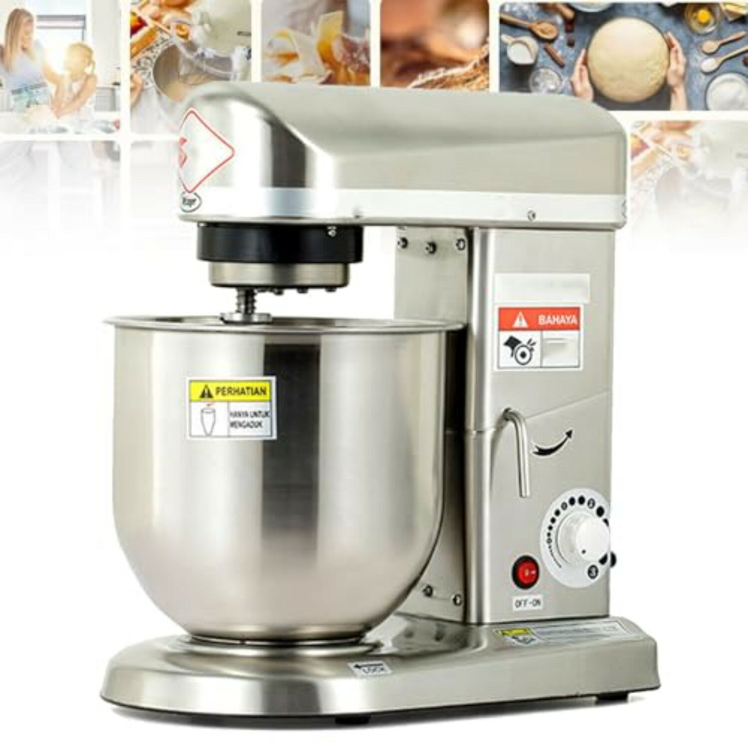 乐天商城 - スタンドミキサー、3速ミキサー、ステンレススチール製ミキシングボウル、泡立て器、生地ビーター付き、5L業務用フードスタンドミキサー、ベーカリー用(シルバー-7L)