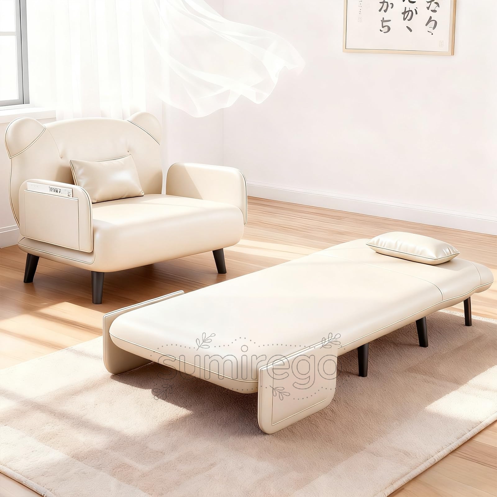 乐天商城 - ソファベッド 折りたたみ 一人用 猫のスクラッチクロス 5段階調整可能 3WAY ソファー クッション付き 肘掛付き ソファー椅 コンパクト 省スペース かわいい おしゃれ 簡単収納 一人暮らし リビング 寝室 来客用 オフィスの昼休み インテリア用品 組立簡単 幅70cm (ベージュ)