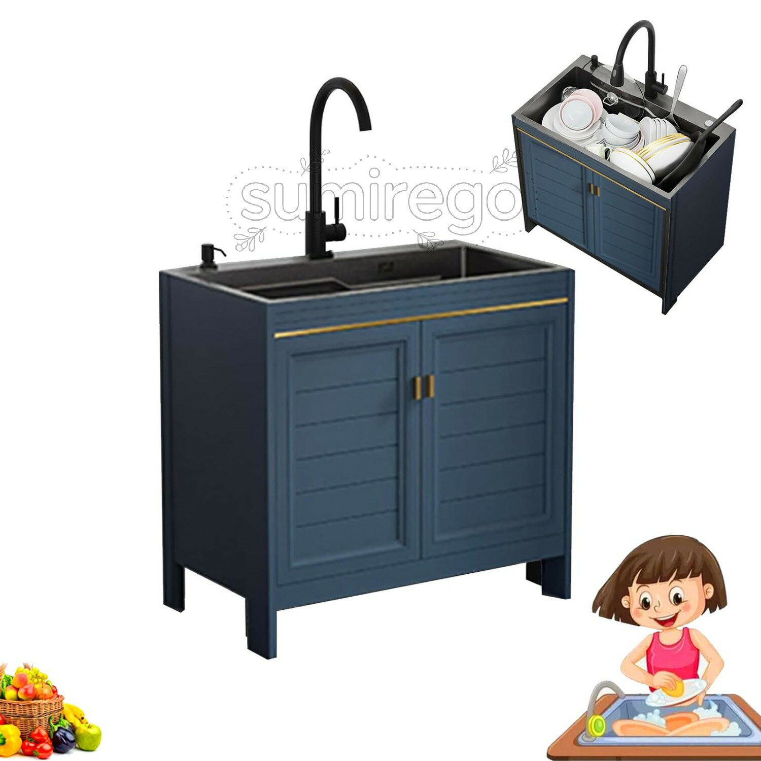 Rakuten - キッチン シンク/キャンピングカー シンク業務用シンクシンク 作業台 diyステンレス流し台引き出し式蛇口省スペース収納棚引き出し式蛇口付き，置き場付き，65x45cmシンクアクセサリー付き排水口 付流し台 屋外 おしゃれ 簡単組み立て掃除もう簡単洗面所 飲食店 工場 厨房