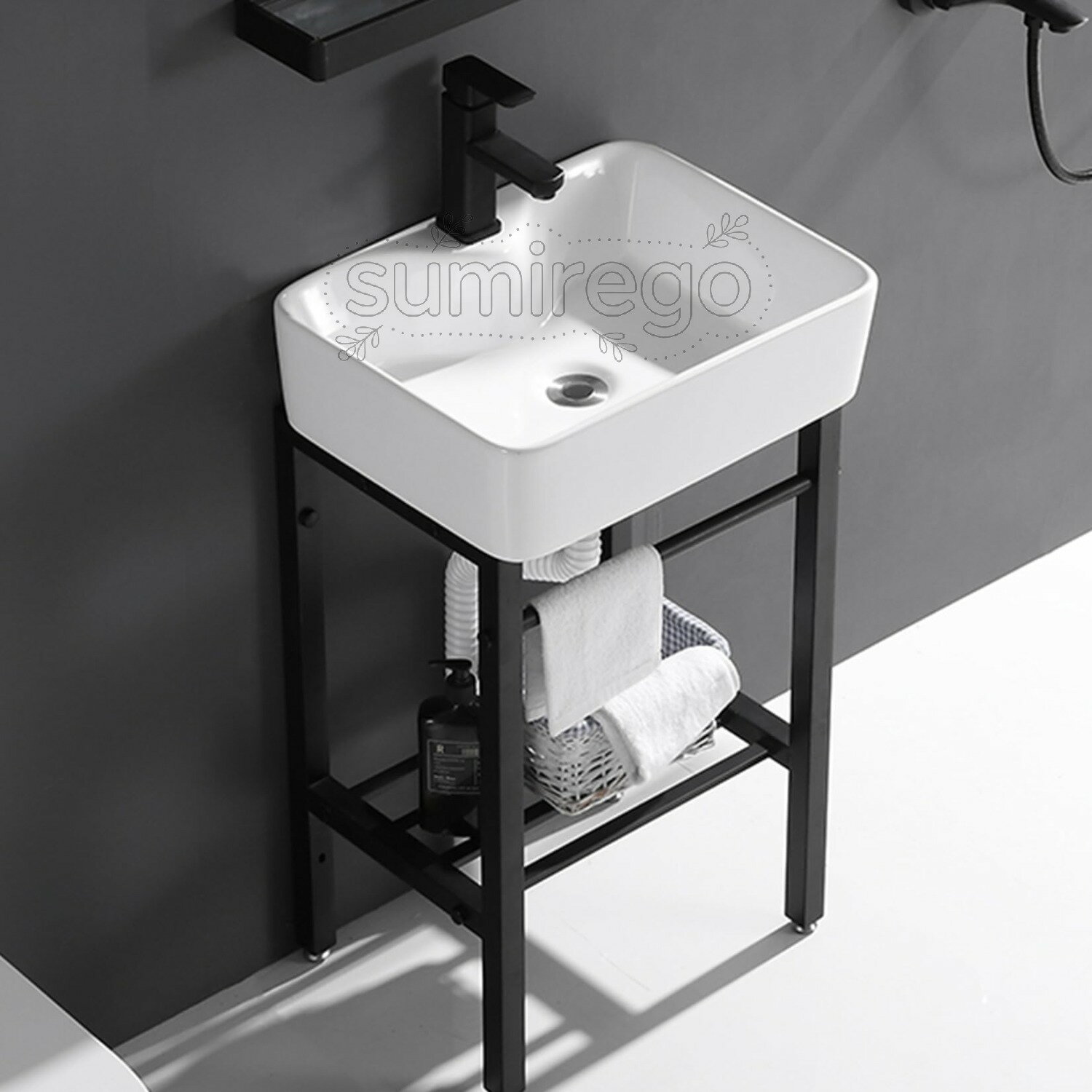 乐天商城 - 多機能の流し台 ガーデンキッチン 簡易流し台 業務用厨房簡易流し台 大容量自立型シンク 屋外 アウトドア用 洗面器 蛇口付き 水切りタオル掛け付き 48*37*80cm