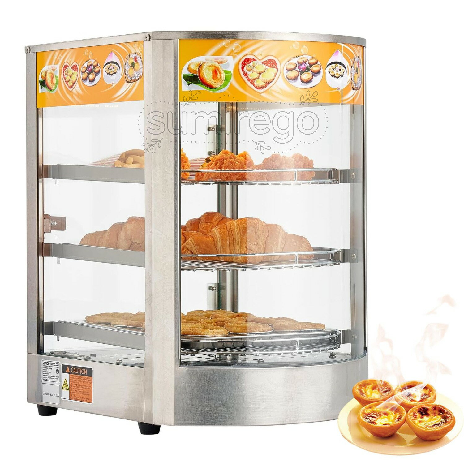 Rakuten - フードケース 業務用 3層 電気 ホットフードショーケースウォーマー 保温 温蔵 30~85℃温度調整可能 フードウォーマー 110v 850W 強化ガラス LED照明 保温 省エネ ベーカリー 軽食店 バー ショップ 食料品店