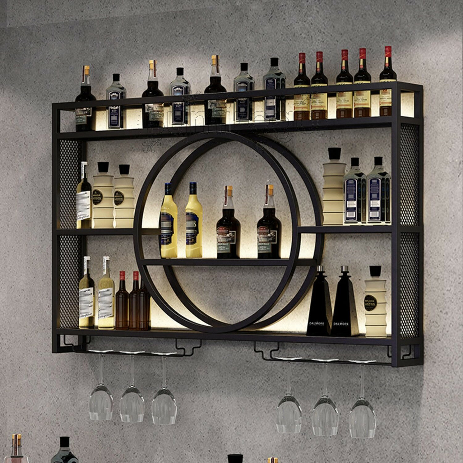 ワインラック ワインホルダー酒ラック壁掛け ディスプレイスタンド 酒 棚壁掛け式 吊り下げ 壁ワインラックワイン置き居酒屋 レストラン 飲食店 バー クラブ用 ワインスタンド ワイン収納 お酒収納 アイアンアートボトルワインホルダーお酒 棚ガラスホルダー付き おしゃれ