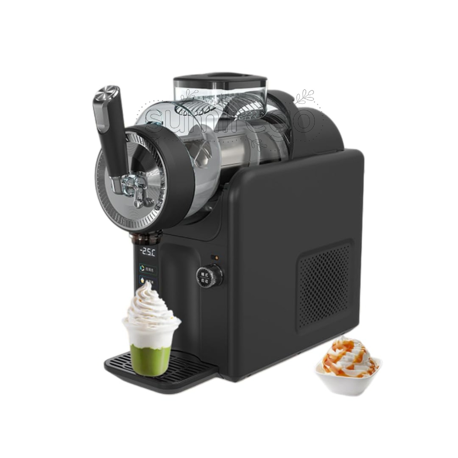 Ice Cream Maker - アイスクリームメーカー フローズンドリンクメーカー 全自動洗浄 15分間の雪融解機 6つのプリセットプログラム 融雪機 多機能全自動飲料マシン冷たい飲み物製氷機 ラッペ マルガリータスムージー ミルクセーキ 業務用 家庭用 (ブラック)