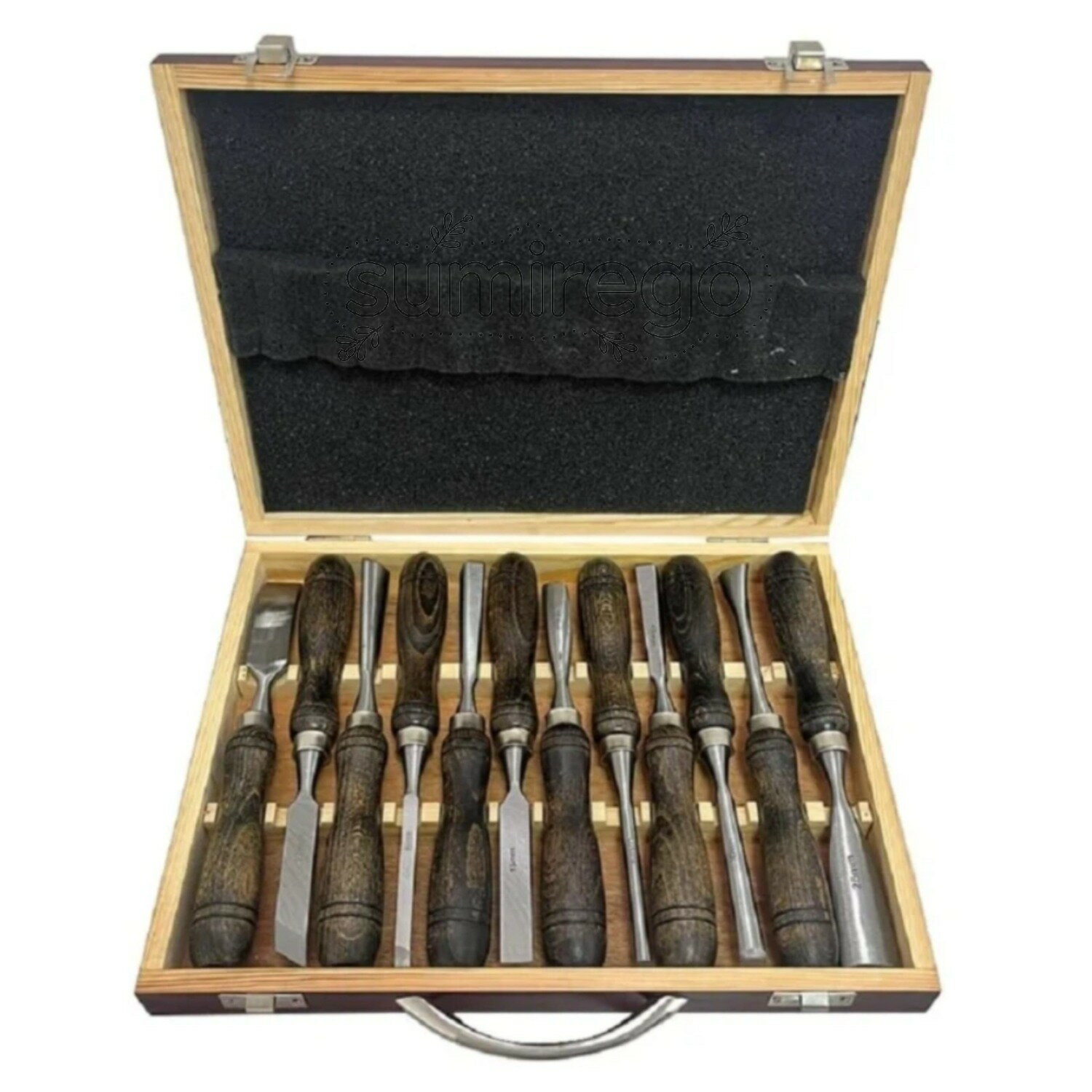 Rakuten - 木彫りツール、鋼彫刻チゼルセット12本組 木工用 DIY のみ セッの木工用耐衝撃性 プロ仕様 大工用のみセット 実木ハンドル、切れ味抜群 規格がそろっており 初心者や専門家の木彫り 穴あけ 縁取り木工DIY手作りの専門木工工具に適している
