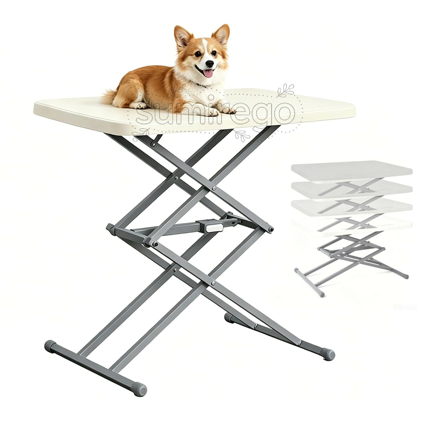 Rakuten - トリミングテーブル 折りたたみ 小型犬 猫用 犬用 トリミング台 ペットグルーミグ 道具 爪切り シャンプー カット ブロー 4段階高さ調整 広々作業スペース 水洗い可能 家庭用 ペット用品 ペット店 昇降式テーブル