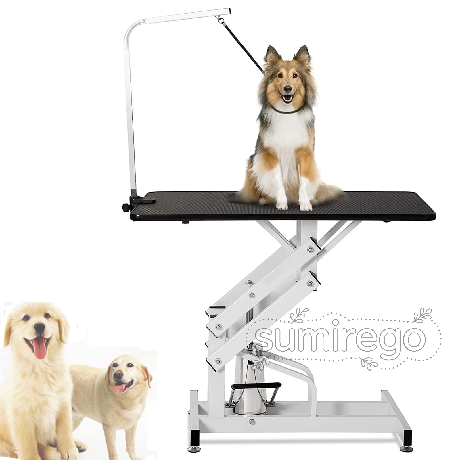 樂天商城 - トリミングテーブル 油圧式 大型犬/中型犬/小型犬 猫/犬用グルーミングテーブル 高耐久 頑丈 ペット トリミング台 油圧昇降式テーブル 耐荷重150KG 調節可能なアーム/縄付き 折りたたみ式 ペット乾燥ショーテーブル 108*60cm 高さ調整範囲57-92cm