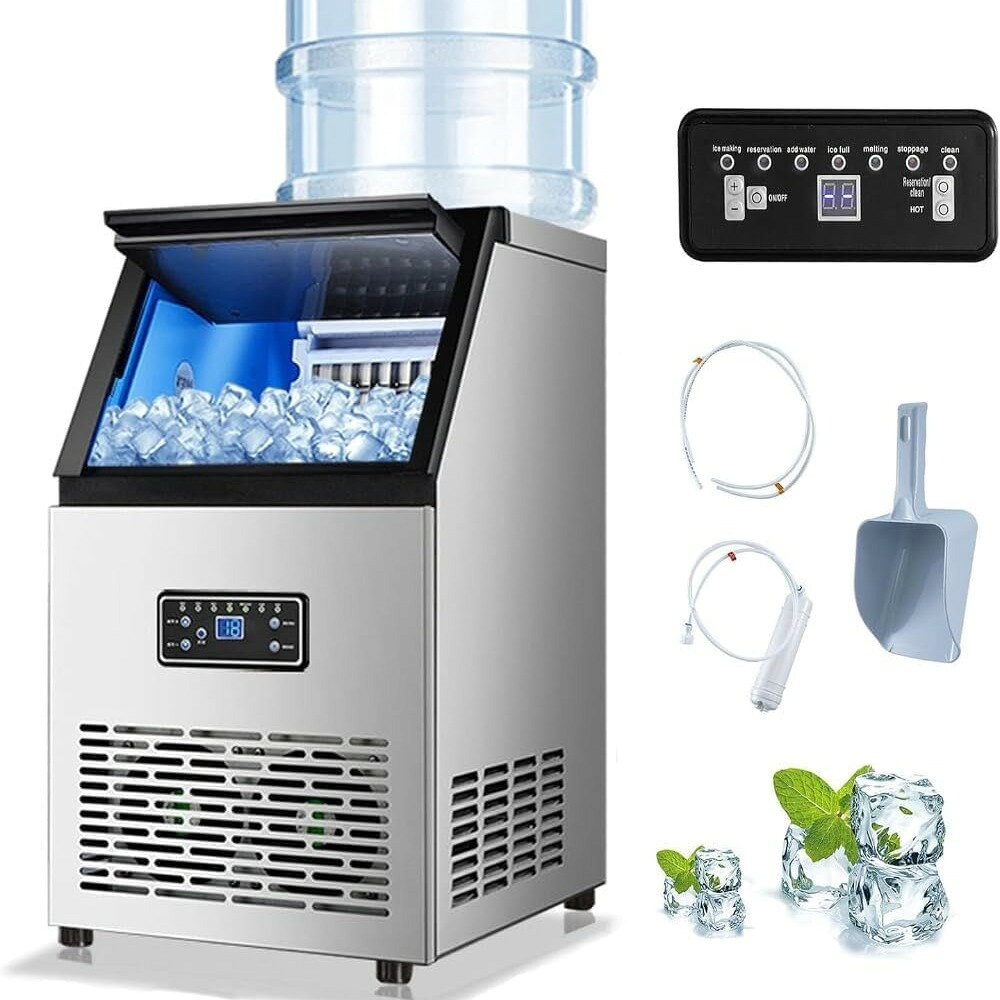 製氷機 110V業務用自動製氷機 ステンレス鋼 コンパクト 省エネ 家庭用商用新型静音デスクトップパイプラインなしの大容量 40kg/60kg/日 低音 簡単操作 自立型設計 アイスメーカー 商業|開店|工場|カフェ❘飲食店❘居酒屋