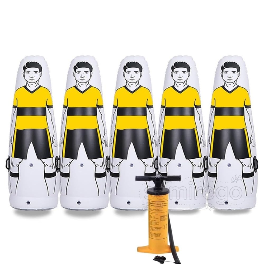 · 5個セットのサッカーダミー人形で効果的なトレーニングが可能。選手のスキルを向上させるための青少年サッカーのトレーニングとして使用できます。通気性のあるサンドバッグやトレーニング用のフィットネスツールとしても使用できます。このゴールキーパーの後衛は重い打撃に耐えることができて、とても良いサッカーの練習マネキンです。· フリーキックやコーナーキックの練習に最適なインフレータブルデザイン。サッカー空気充填義人の上部は大径空気充填孔であり、底部は重量充填孔であり、水や砂を充填することができる。だるまのように倒された後、自動的に直立状態に戻ることができます。· 人型障害物として、サッカーとバスケットボールの訓練の中でパス、ボールを止め、避ける、シュートなどの技能を高め、体の感受性と反応能力を高めることができる。訓練偽者はボクシングの練習相手や発散道具としても使用できる。初級者から上級者まで使える耐久性のある素材で作られています。· サッカータックルは義人の両側に取っ手があり、持ち上げや摩擦を減らすのに便利だ。ガスと充填物は排出され、小型に折り畳まれ、貯蔵と携帯に便利である。使いやすいエアポンプも付いています。簡単に組み立て可能で自宅やグラウンドでの自主練習に便利。· フリーキックレベルがアップ：フリーキックの練習の壁として、ゴール前にダミー人形を並べることで練習ができるトレーニング機器です。このインフレーションウォールは高さ約160～205cm、直径約50cm。· ボールが当たっても、ダミー人形が起き上がりこぶしのように立ち上がってくるので、中断することなく連続して練習することができます。フリーキックのテクニックを反復練習して、スキルを素早く習得し他の方と差をつけましょう！ドリブルやパスの練習にも活用できる多機能なサッカー練習用具。製品仕様書名前：インフレータブルフットボールウォールサイズ：高さ160/175/205cm、幅50cm重さ：2kg材料：PVCセット内容：人形5体/空気入れ*1製品説明：フリーキック練習のみならず、パス回し練習や、コーナーキック、ドリブル練習にも最適です。ダミー人形の配置場所を変えながら、様々な状況での適用練習を行うことができるので、トレーニングの効率が上がります。1：フリーキック練習の壁としてゴール前に並べて練習ができます。壁に当たっても起き上がりこぶしのように立ち上がってくるので連続してけることができます。2：仮想ディフェンダーとしてコートに配置し、間を通すパス、相手の前でボールを受ける、さらにコーナキックの練習時に並べてスペースを狙った戦略的な練習ができます。この製品についてご質問がございましたら、時間内にご連絡ください。24時間以内に返信させていただきます。 この製品をご支援いただきありがとうございます ！品質サービス:1、 当社の製品に問題がある場合は、お気軽にお問い合わせください。2、輸送中に多少の衝撃が加わる可能性がございます。万が一不具合や破損などがございましたら、部品の再送など対応させていただきますので、お気軽にご連絡くださいませ。3、商品が多いため、発送時に説明書をお送りし忘れることがございます。万が一、説明書が届いていない場合や、商品組み立てに関してご不明点がございましたら、お手数ですがご連絡いただけますようお願い申し上げます。電子版の説明書を再送させていただきますので、どうぞご安心ください。お客様にはご理解いただきますようお願い申し上げます。お客様のご支援が、私たちの励みとなっております。· 5個セットのサッカーダミー人形で効果的なトレーニングが可能。選手のスキルを向上させるための青少年サッカーのトレーニングとして使用できます。通気性のあるサンドバッグやトレーニング用のフィットネスツールとしても使用できます。このゴールキーパーの後衛は重い打撃に耐えることができて、とても良いサッカーの練習マネキンです。· フリーキックやコーナーキックの練習に最適なインフレータブルデザイン。サッカー空気充填義人の上部は大径空気充填孔であり、底部は重量充填孔であり、水や砂を充填することができる。だるまのように倒された後、自動的に直立状態に戻ることができます。· 人型障害物として、サッカーとバスケットボールの訓練の中でパス、ボールを止め、避ける、シュートなどの技能を高め、体の感受性と反応能力を高めることができる。訓練偽者はボクシングの練習相手や発散道具としても使用できる。初級者から上級者まで使える耐久性のある素材で作られています。· サッカータックルは義人の両側に取っ手があり、持ち上げや摩擦を減らすのに便利だ。ガスと充填物は排出され、小型に折り畳まれ、貯蔵と携帯に便利である。使いやすいエアポンプも付いています。簡単に組み立て可能で自宅やグラウンドでの自主練習に便利。· フリーキックレベルがアップ：フリーキックの練習の壁として、ゴール前にダミー人形を並べることで練習ができるトレーニング機器です。このインフレーションウォールは高さ約160～205cm、直径約50cm。· ボールが当たっても、ダミー人形が起き上がりこぶしのように立ち上がってくるので、中断することなく連続して練習することができます。フリーキックのテクニックを反復練習して、スキルを素早く習得し他の方と差をつけましょう！ドリブルやパスの練習にも活用できる多機能なサッカー練習用具。製品仕様書名前：インフレータブルフットボールウォールサイズ：高さ160/175/205cm、幅50cm重さ：2kg材料：PVCセット内容：人形5体/空気入れ*1製品説明：フリーキック練習のみならず、パス回し練習や、コーナーキック、ドリブル練習にも最適です。ダミー人形の配置場所を変えながら、様々な状況での適用練習を行うことができるので、トレーニングの効率が上がります。1：フリーキック練習の壁としてゴール前に並べて練習ができます。壁に当たっても起き上がりこぶしのように立ち上がってくるので連続してけることができます。2：仮想ディフェンダーとしてコートに配置し、間を通すパス、相手の前でボールを受ける、さらにコーナキックの練習時に並べてスペースを狙った戦略的な練習ができます。この製品についてご質問がございましたら、時間内にご連絡ください。24時間以内に返信させていただきます。 この製品をご支援いただきありがとうございます ！品質サービス:1、 当社の製品に問題がある場合は、お気軽にお問い合わせください。2、輸送中に多少の衝撃が加わる可能性がございます。万が一不具合や破損などがございましたら、部品の再送など対応させていただきますので、お気軽にご連絡くださいませ。3、商品が多いため、発送時に説明書をお送りし忘れることがございます。万が一、説明書が届いていない場合や、商品組み立てに関してご不明点がございましたら、お手数ですがご連絡いただけますようお願い申し上げます。電子版の説明書を再送させていただきますので、どうぞご安心ください。お客様にはご理解いただきますようお願い申し上げます。お客様のご支援が、私たちの励みとなっております。