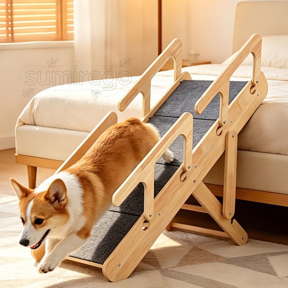 · 【段差移動の負担を軽減する優しいペットスロープ】高齢犬や小型犬はベッドやソファへの昇り降りで関節に負担がかかることがあります この犬用スロープは緩やかな傾斜設計で 足腰への衝撃を抑えながらペットの移動をサポートします シニア犬や運動が苦手な犬にもおすすめです· 【高さ調節可能な2WAY設計】家具の高さに合わせて2段階の高さ調整が可能な折りたたみ式ペット階段です ベッド用スロープ ソファ用ステップとして使用でき 愛犬の生活環境に合わせて便利に設置できます 使用しない時はコンパクトに収納できます· 【天然木フレームと滑りにくいカーペット素材】丈夫な木製フレームを採用し 安定感のある三角構造でペットの昇降をしっかり支えます 表面には摩擦力の高いフェルトカーペットを使用し 滑りを防ぎながら爪にも優しい快適な歩行面を実現します· 【安全ガード付きで安心して使用可能】左右に設置されたサイドガードがペットの踏み外しや転落を防止します 安定した構造で小型犬 中型犬 老犬まで幅広く対応し 毎日の室内移動を安全にサポートします· 【ベッド周りや車内でも活躍する省スペース設計】犬用階段としてだけでなく 猫用ステップや休憩スペースとしても使用できます ベッド横 ソファ横 車内など様々な場所に設置でき 折りたたんで収納できるため限られたスペースでも便利に使えます品質サービス:1、 当社の製品に問題がある場合は、お気軽にお問い合わせください。2、輸送中に多少の衝撃が加わる可能性がございます。万が一不具合や破損などがございましたら、部品の再送など対応させていただきますので、お気軽にご連絡くださいませ。3、商品が多いため、発送時に説明書をお送りし忘れることがございます。万が一、説明書が届いていない場合や、商品組み立てに関してご不明点がございましたら、お手数ですがご連絡いただけますようお願い申し上げます。電子版の説明書を再送させていただきますので、どうぞご安心ください。お客様にはご理解いただきますようお願い申し上げます。お客様のご支援が、私たちの励みとなっております。· 【段差移動の負担を軽減する優しいペットスロープ】高齢犬や小型犬はベッドやソファへの昇り降りで関節に負担がかかることがあります この犬用スロープは緩やかな傾斜設計で 足腰への衝撃を抑えながらペットの移動をサポートします シニア犬や運動が苦手な犬にもおすすめです· 【高さ調節可能な2WAY設計】家具の高さに合わせて2段階の高さ調整が可能な折りたたみ式ペット階段です ベッド用スロープ ソファ用ステップとして使用でき 愛犬の生活環境に合わせて便利に設置できます 使用しない時はコンパクトに収納できます· 【天然木フレームと滑りにくいカーペット素材】丈夫な木製フレームを採用し 安定感のある三角構造でペットの昇降をしっかり支えます 表面には摩擦力の高いフェルトカーペットを使用し 滑りを防ぎながら爪にも優しい快適な歩行面を実現します· 【安全ガード付きで安心して使用可能】左右に設置されたサイドガードがペットの踏み外しや転落を防止します 安定した構造で小型犬 中型犬 老犬まで幅広く対応し 毎日の室内移動を安全にサポートします· 【ベッド周りや車内でも活躍する省スペース設計】犬用階段としてだけでなく 猫用ステップや休憩スペースとしても使用できます ベッド横 ソファ横 車内など様々な場所に設置でき 折りたたんで収納できるため限られたスペースでも便利に使えます品質サービス:1、 当社の製品に問題がある場合は、お気軽にお問い合わせください。2、輸送中に多少の衝撃が加わる可能性がございます。万が一不具合や破損などがございましたら、部品の再送など対応させていただきますので、お気軽にご連絡くださいませ。3、商品が多いため、発送時に説明書をお送りし忘れることがございます。万が一、説明書が届いていない場合や、商品組み立てに関してご不明点がございましたら、お手数ですがご連絡いただけますようお願い申し上げます。電子版の説明書を再送させていただきますので、どうぞご安心ください。お客様にはご理解いただきますようお願い申し上げます。お客様のご支援が、私たちの励みとなっております。