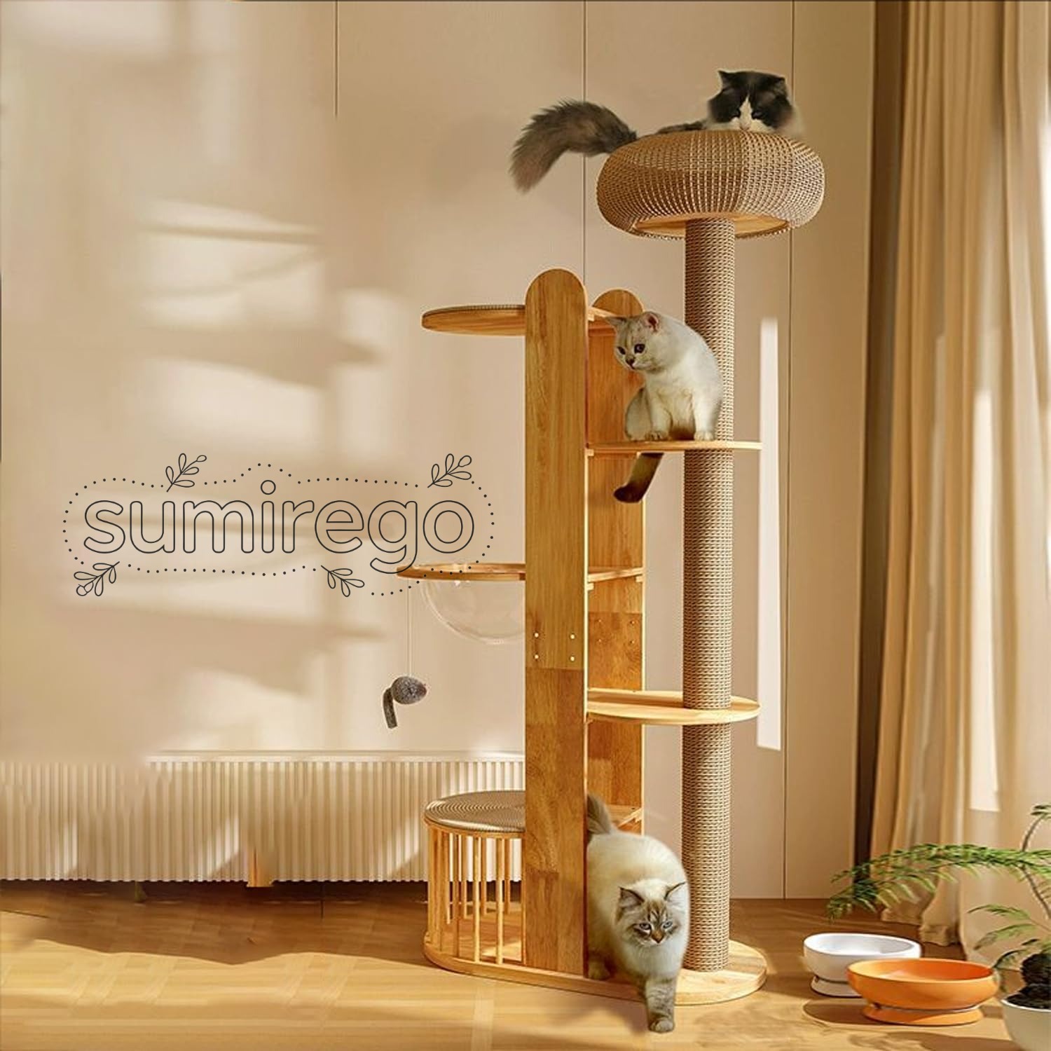 · 【多頭飼いにおすすめ！】見晴らし展望台3個透明な宇宙カプセルも付属。猫ちゃんたちの取り合いが避けられる～楽しめるところがいっぱい～高さは1.9Mに達し、垂直デザインはスペースの制限を突破し、1〜3匹の猫が一緒に休んだり遊んだりすることができます。· 【商品特徴】据え置き型。特大の織られた猫の巣、太った猫も寝ることができ、豪華なスリーピングマットが付属しており、オールシーズン使用できます。特大の宇宙カプセルは半透明で滑らかなので、中のかわいい子猫を眺めることができます。下部には柵で囲まれた猫の巣があり、四方から換気ができるため、夏には特別なサマーキャビンになります。～組み立て簡単、取り外し可能なので洗えるのは便利。· 【独特設計】鳥の巣からインスピレーションを得た独自のデザイン。人見知りのにゃんこちゃんに対して、頂点を登り詰める場所と狭くて隠せるボックスが大好き！猫ちゃんも自分なりのスペースを選べ。リラックスできる広々なハンモック、圧迫感なく、猫ちゃんは大喜び。· 【猫のパラダイス】遊びのポンポンが付き、猫ちゃんの好奇心をそそる～　ひょっこり隠れ家ハウスで、猫ちゃんの秘密を守る～ふかふかハンモックは猫ちゃんの体を包み込んで、ふわふわで居心地が最高！· 【エコな素材】天然ラバーウッド材。環境に優しい防水ボード、安全、頑丈で耐久性があります。UV防水で環境に優しく、猫のおしっこや水汚れもすぐに拭き取れます。品質サービス:1、 当社の製品に問題がある場合は、お気軽にお問い合わせください。2、輸送中に多少の衝撃が加わる可能性がございます。万が一不具合や破損などがございましたら、部品の再送など対応させていただきますので、お気軽にご連絡くださいませ。3、商品が多いため、発送時に説明書をお送りし忘れることがございます。万が一、説明書が届いていない場合や、商品組み立てに関してご不明点がございましたら、お手数ですがご連絡いただけますようお願い申し上げます。電子版の説明書を再送させていただきますので、どうぞご安心ください。お客様にはご理解いただきますようお願い申し上げます。お客様のご支援が、私たちの励みとなっております。· 【多頭飼いにおすすめ！】見晴らし展望台3個透明な宇宙カプセルも付属。猫ちゃんたちの取り合いが避けられる～楽しめるところがいっぱい～高さは1.9Mに達し、垂直デザインはスペースの制限を突破し、1〜3匹の猫が一緒に休んだり遊んだりすることができます。· 【商品特徴】据え置き型。特大の織られた猫の巣、太った猫も寝ることができ、豪華なスリーピングマットが付属しており、オールシーズン使用できます。特大の宇宙カプセルは半透明で滑らかなので、中のかわいい子猫を眺めることができます。下部には柵で囲まれた猫の巣があり、四方から換気ができるため、夏には特別なサマーキャビンになります。～組み立て簡単、取り外し可能なので洗えるのは便利。· 【独特設計】鳥の巣からインスピレーションを得た独自のデザイン。人見知りのにゃんこちゃんに対して、頂点を登り詰める場所と狭くて隠せるボックスが大好き！猫ちゃんも自分なりのスペースを選べ。リラックスできる広々なハンモック、圧迫感なく、猫ちゃんは大喜び。· 【猫のパラダイス】遊びのポンポンが付き、猫ちゃんの好奇心をそそる～　ひょっこり隠れ家ハウスで、猫ちゃんの秘密を守る～ふかふかハンモックは猫ちゃんの体を包み込んで、ふわふわで居心地が最高！· 【エコな素材】天然ラバーウッド材。環境に優しい防水ボード、安全、頑丈で耐久性があります。UV防水で環境に優しく、猫のおしっこや水汚れもすぐに拭き取れます。品質サービス:1、 当社の製品に問題がある場合は、お気軽にお問い合わせください。2、輸送中に多少の衝撃が加わる可能性がございます。万が一不具合や破損などがございましたら、部品の再送など対応させていただきますので、お気軽にご連絡くださいませ。3、商品が多いため、発送時に説明書をお送りし忘れることがございます。万が一、説明書が届いていない場合や、商品組み立てに関してご不明点がございましたら、お手数ですがご連絡いただけますようお願い申し上げます。電子版の説明書を再送させていただきますので、どうぞご安心ください。お客様にはご理解いただきますようお願い申し上げます。お客様のご支援が、私たちの励みとなっております。