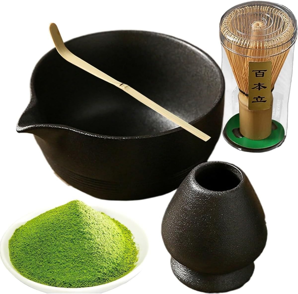 抹茶セット、抹茶泡立て器セット - 4個セット(グリーン,A)