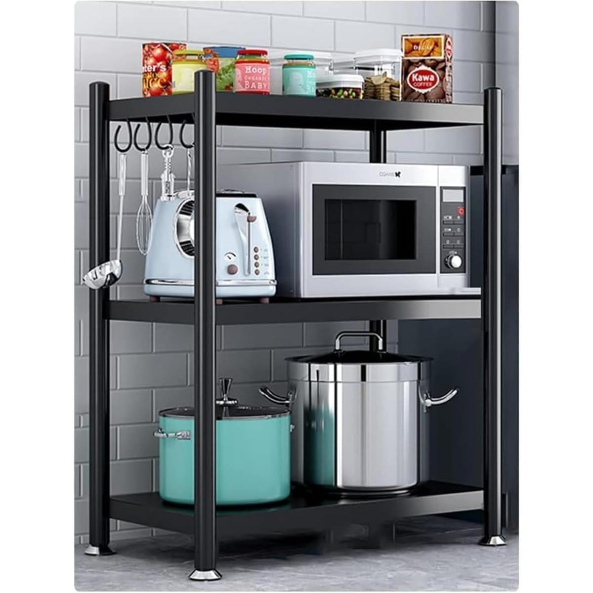 レンジ台 幅50 3段式キッチンワゴン 棚板高さ調節可能 錆防止 240kg耐荷重 キャスターワゴン 食器棚 キャスター付き 組み立て簡単 キッチン/書斎/縁側 レンジ台食器棚 (50*35*80-3 層,A)