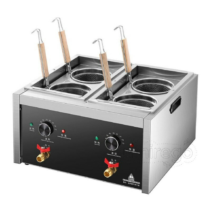 電気式ゆで麺器 業務用麺茹で器 多用途 うどん ラーメン てぼ 麺湯切り パスタ揚げ 茹で上げ 煮込み料理 煮物 40~110℃ 調節可能な温度 保温機能あり 省エネ 防錆でお手入れが簡単 飲食店家庭用 業務用 (複筒4穴,シルバー)