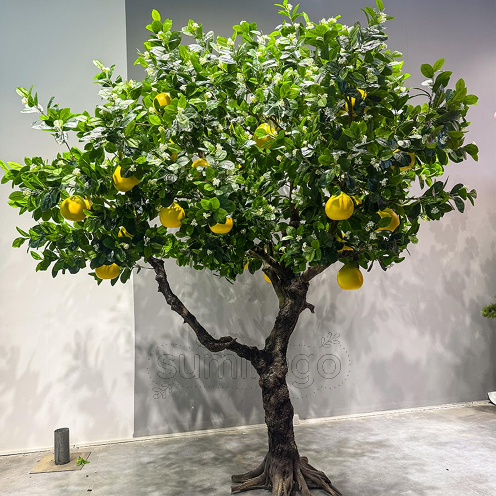 Rakuten - 人工観葉植物 観葉樹 大型 フェイクグリーン 人工ゆずの木 天然木幹 絹布葉 手作り インテリア 植物 オフィス店舗坪庭装飾 枯れない常緑樹 玄関ディスプレイ 環境に優しい 家庭用 屋外 屋内 感謝祭/新築祝いのギフト 高さ1.8m