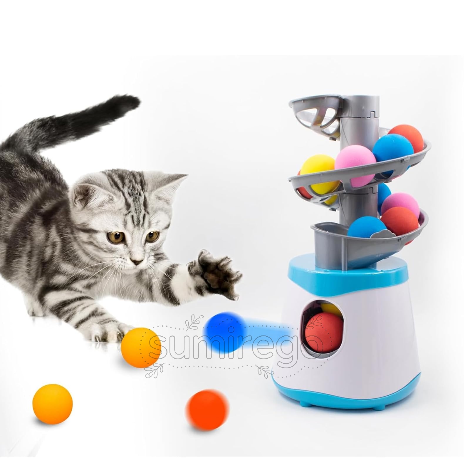 乐天商城 - 猫おもちゃ 一人遊び 自動 ボールランチャー 室内•屋外使用 猫じゃらし 自動球出し 猫の精神刺激玩具 猫興奮 ネコ 遊び道具 狩猟本能を刺激 運動不足解消 猫運動トレーニング追跡用