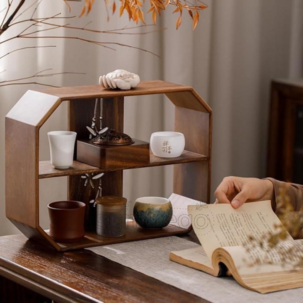 乐天商城 - 茶道専用 無垢材 食器棚・茶箪笥 キャビネット｜急須・茶器 収納一体型 キッチン収納 ガラス扉 防塵設計 和風インテリア 省スペース 茶道愛好家 和室・リビングに最適 (B)