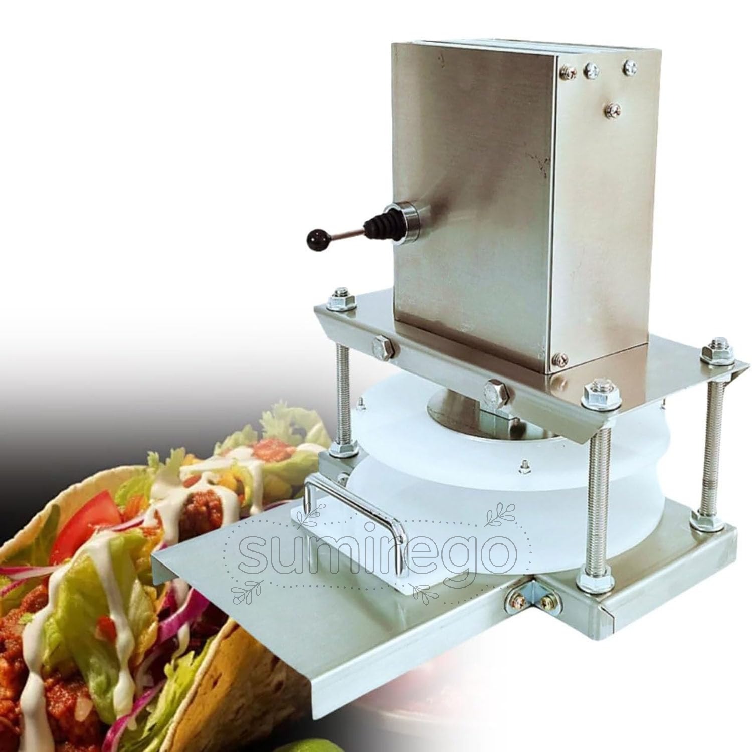 業務用ピザプレス、ステンレススチール製半自動ピザ生地プレス機、ピザ生地ローラーシーター、電動トルティーヤプレス機、トルティーヤ、ペストリー、ピザ生地用、22cm