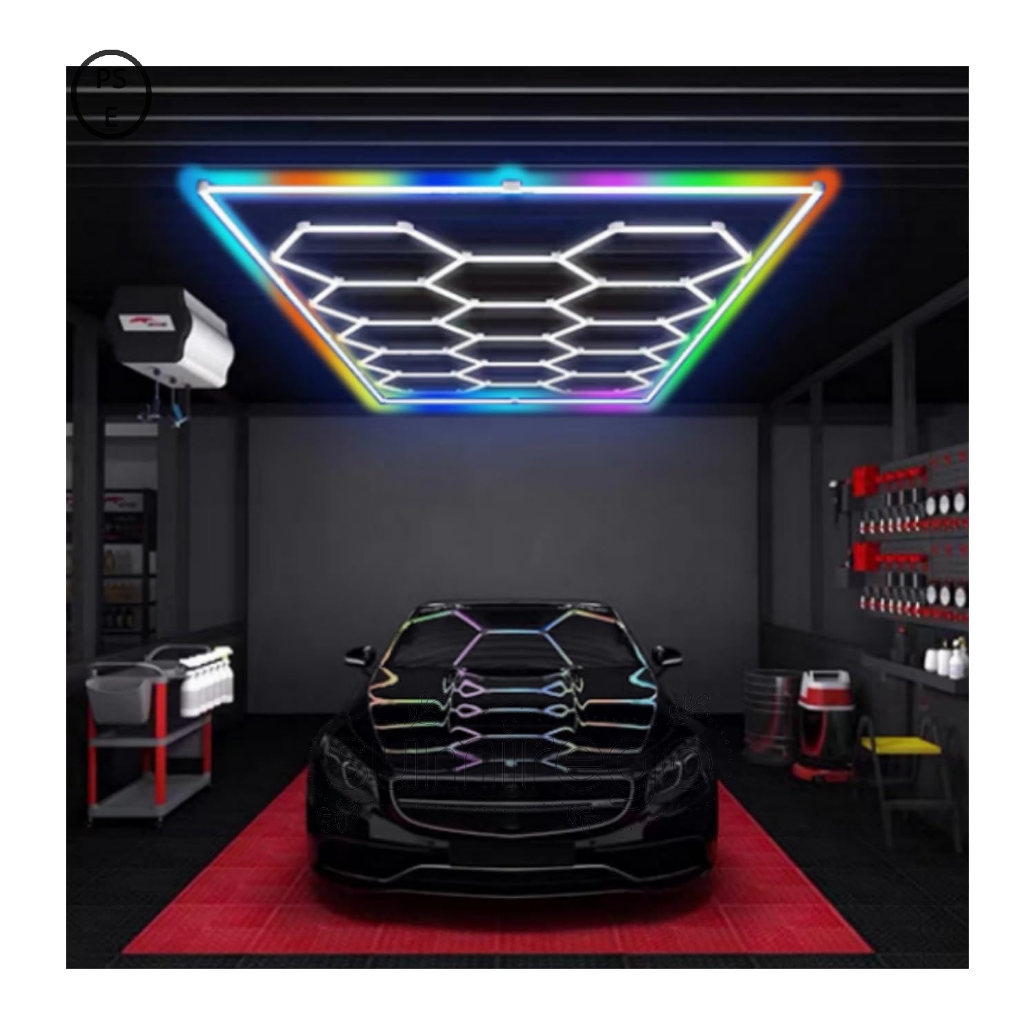 乐天商城 - 六角形ガレージライト ガレージ照明led ハニカムライト 6500K 672W ショップライト 超高輝度カーディテーリングPCプラスチック製洗車室 ワークショップ 地下室 倉庫 展示ホール ショールーム ジム理髪店用 DIYセット