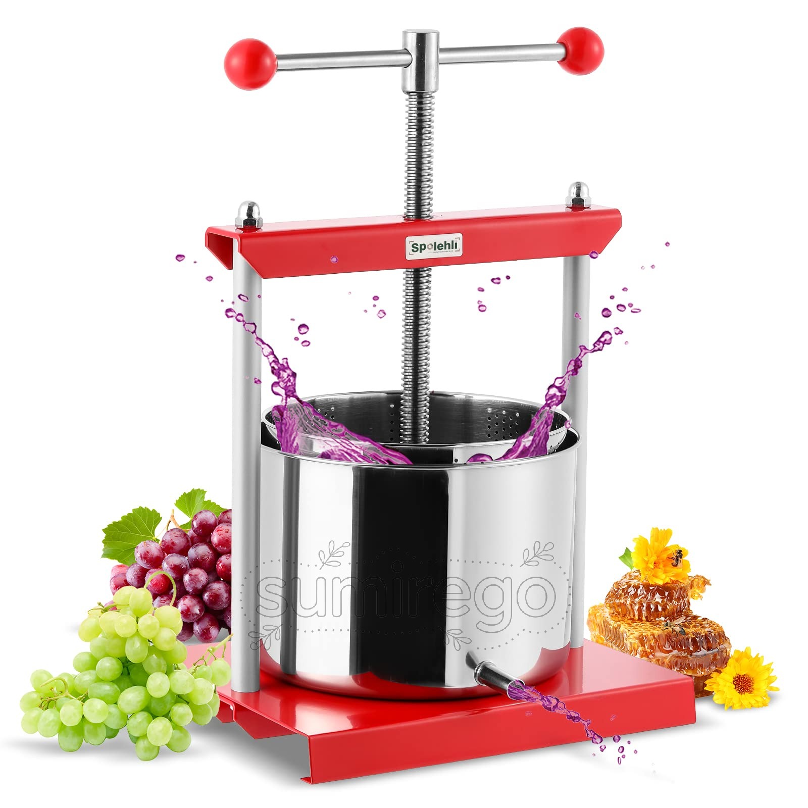 手動 ブドウ 圧搾機 蜂蜜圧搾機 果汁絞り器 脱水機 2/3/5L容積選択でき フィルター/ホース付属 工事不要 蜂蜜/グレープフルーツ/スイカ/豆腐/チーズ 蜂蜜分離器 ジューサー 家庭用 業務用