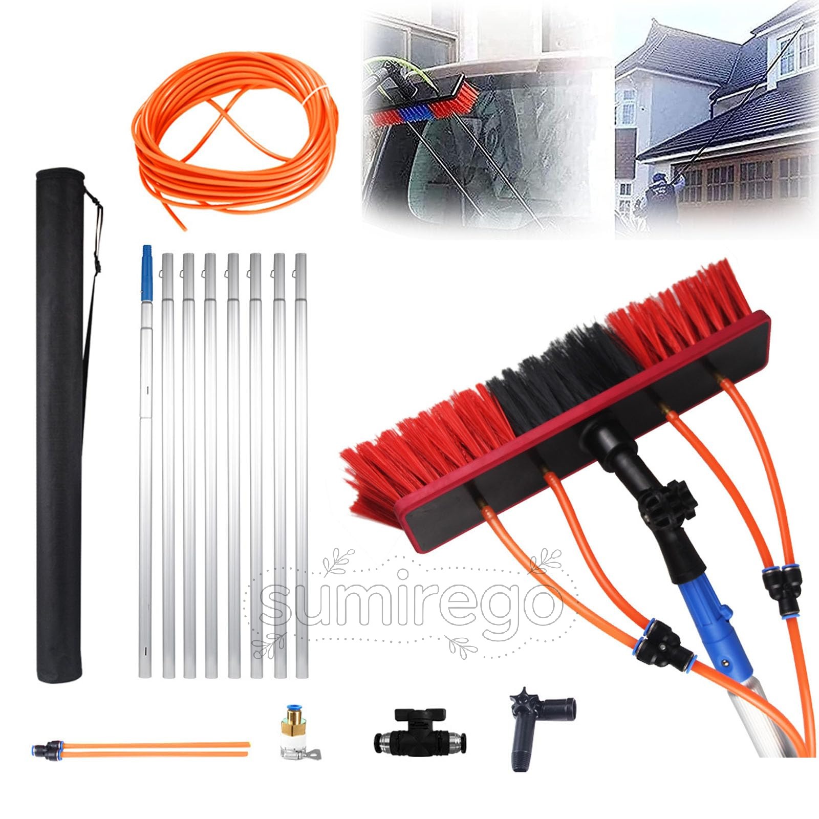 乐天商城 - 高所掃除ブラシ 外壁掃除ブラシ 長さ3m~12m選択可能 給水伸縮ブラシ 業務用 太陽光パネル掃除 外壁洗浄ブラシ 30/50cmブラシヘッド 高さ調節可能 窓ガラス/壁掃除 高所ガラスワイパー 超ロングポール 取り外しが簡単