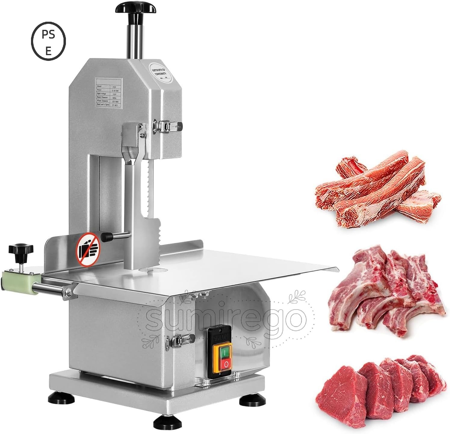 Rakuten - 骨切り機 電動骨切り機 骨カッター 業務用肉切り機 食品級ステンレス綱 冷凍肉鋼骨切断 ブレードの有効な切断距離180mm 商用豚蹄/スペアリブ/魚/肉/牛肉切り機 肉屋と屠殺工場用 110V