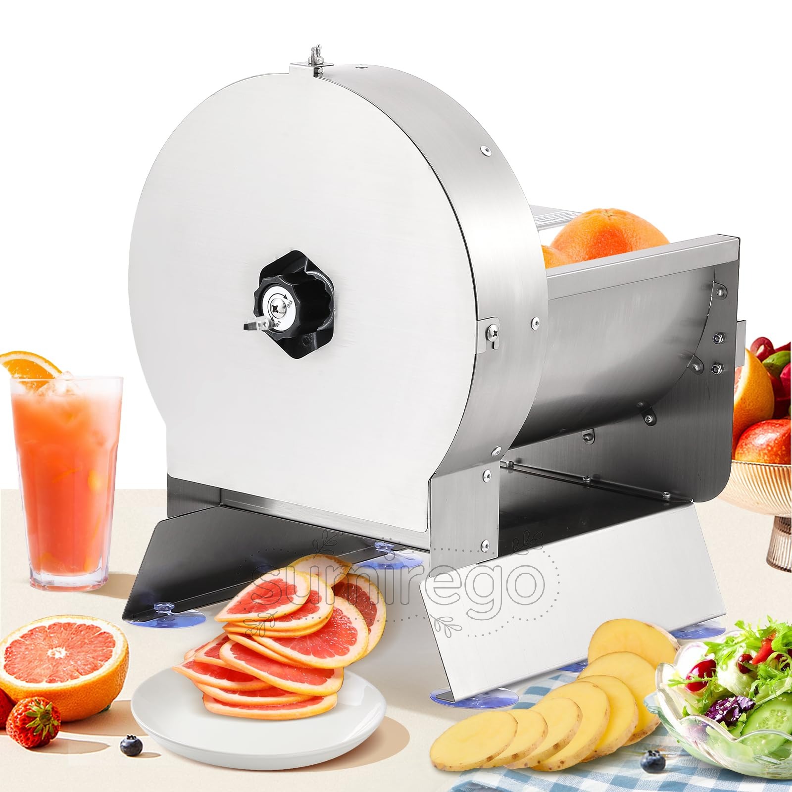 乐天商城 - 電動スライサー 業務用野菜スライサー 電動・手動両用 厚さ0-13mm調整 全体ステンレス製 水洗可能なブレード 大容量 野菜/果物/レモン/きゅうり/ポテト/人参