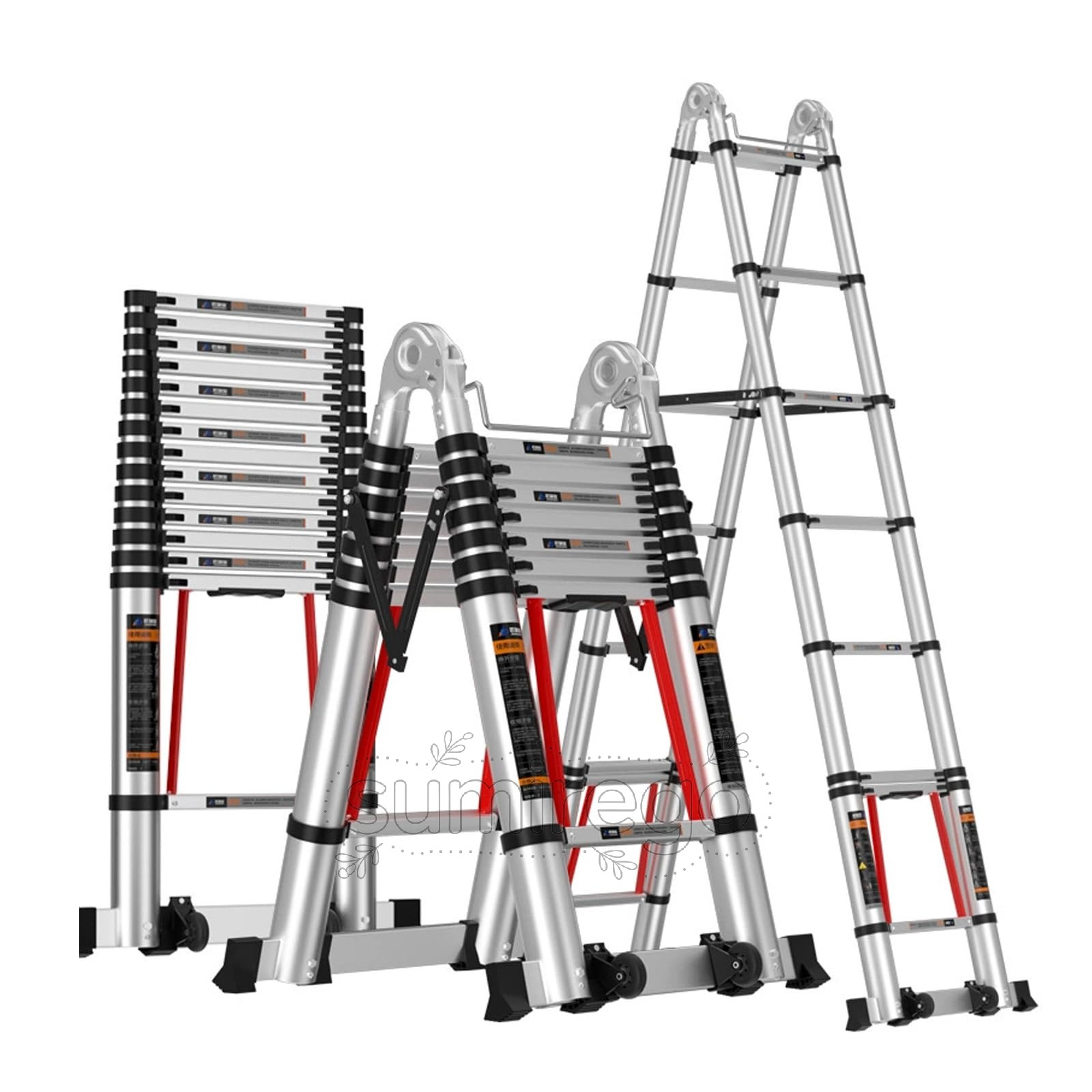 乐天商城 - 伸縮はしご はしご兼用脚立 折りたたみはしご 多機能 アルミはしご スライド式 梯子 ladder プロ用伸縮式はしご 省スペース 持ち運び便利 軽量 高い耐荷重 家庭用 業務用 屋根 電気工事用 延長はしご 高所作業 4.1+4.1M