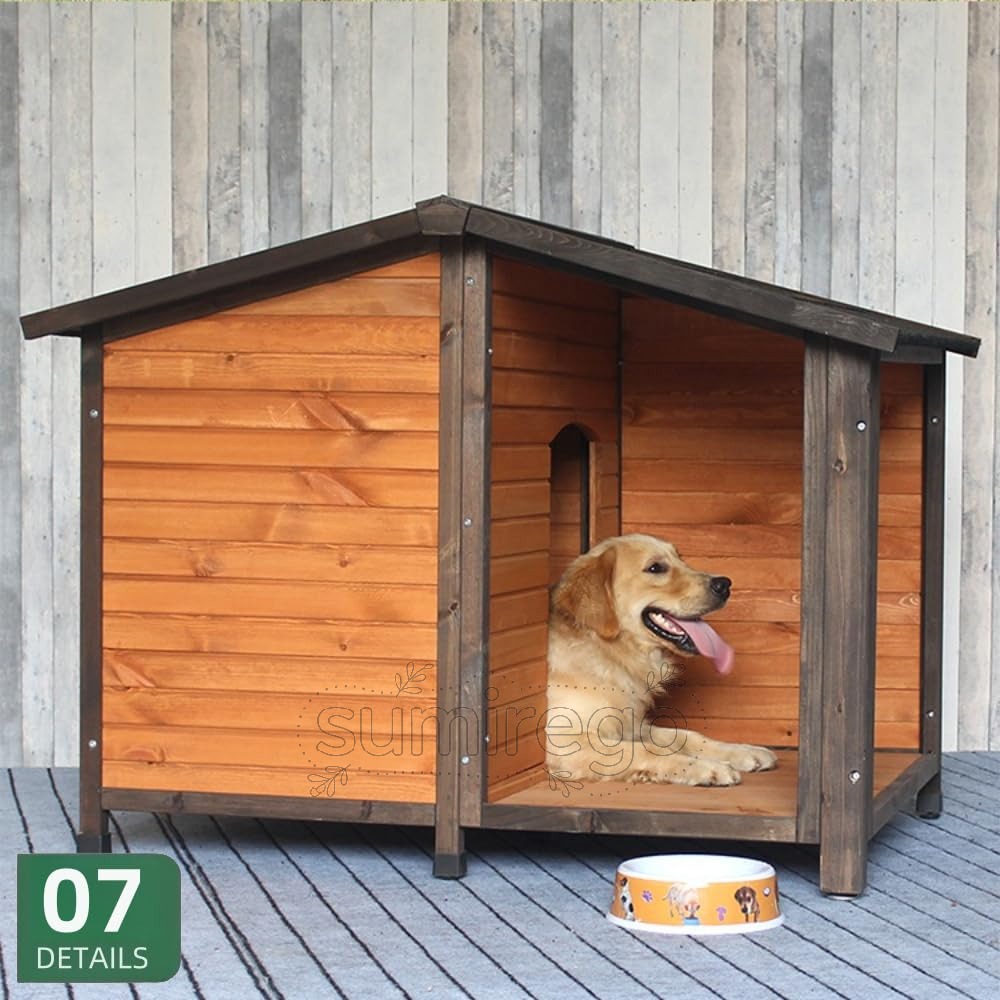 Rakuten - ペット用犬小屋ヴィラ 屋外用 屋内/屋外用 全天候型 大型 中型 小型犬用犬小屋 オールシーズン対応 木製ペットハウス ドア付き 犬小屋 雨/防水 日焼け防止