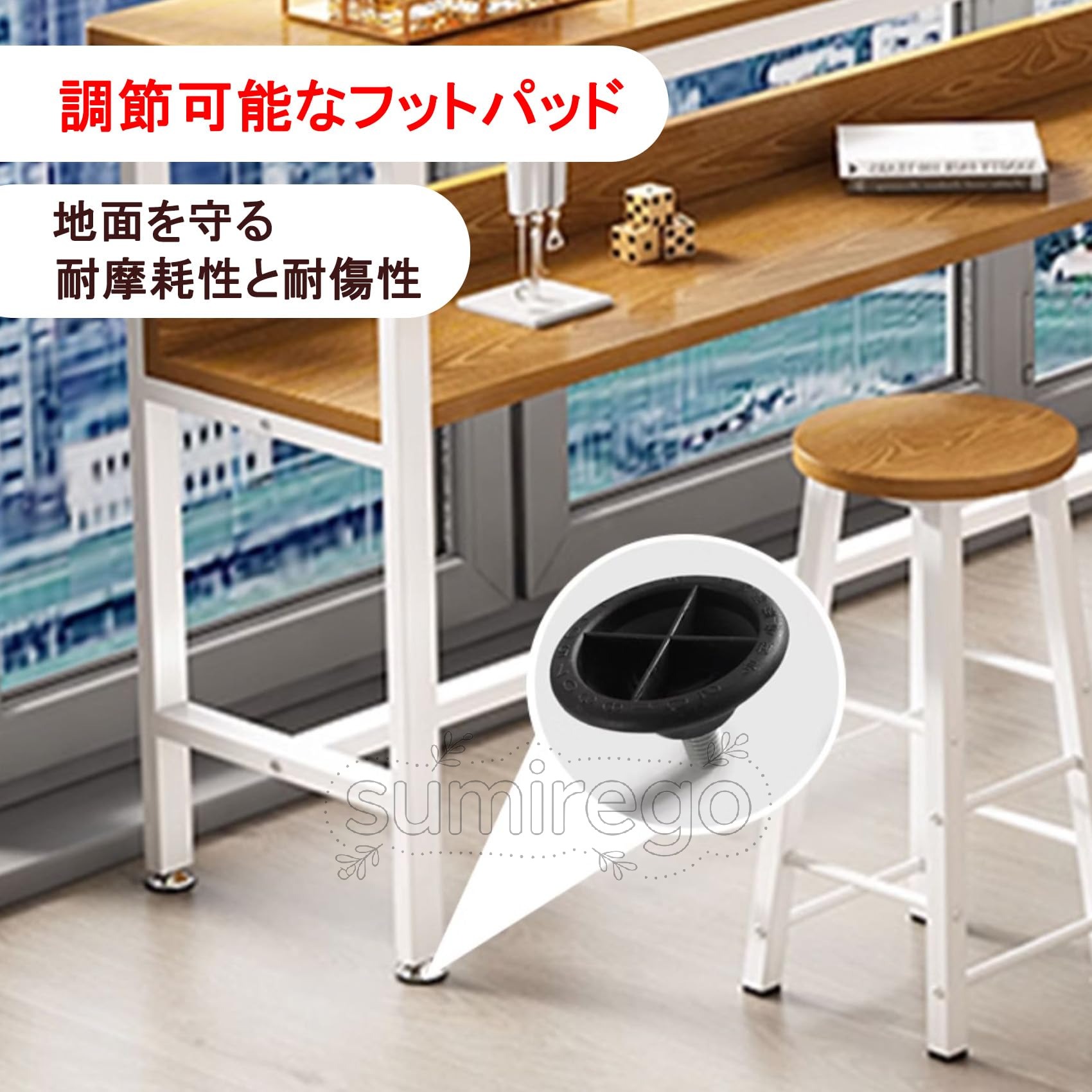 カウンターテーブルセット カウンターテーブルバーカウンター カウンターテーブル&スツール 4点セット おしゃれ 木製 ダイニングテーブル 拡張デスクトップ落下防止バッフル 簡単な組み立て 家庭用、ミルクティーショ [3]