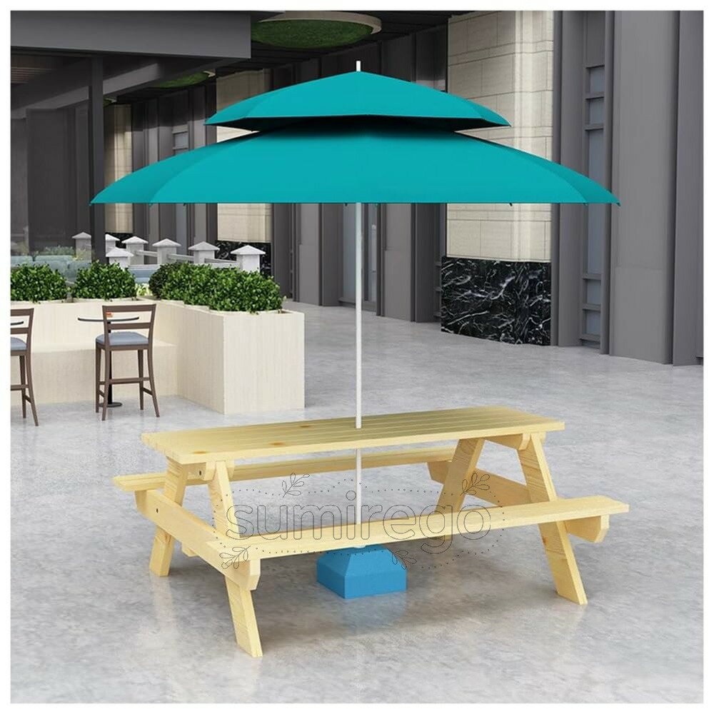 乐天商城 - 屋外用木製ピクニックベンチセット - パラソルダイニングテーブル チェアコンボパティオガーデンコーヒーショップ用 - 丈夫な耐候性130x150x70cm ナチュラル仕上げ